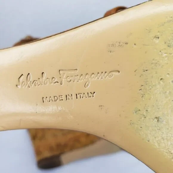 Salvatore Ferragamo Platform Cork Wedges Brown Leather SandalsItaly